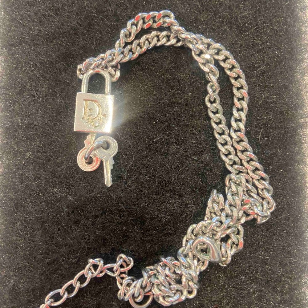 Christian Dior Lock Key Logos Necklace Silver